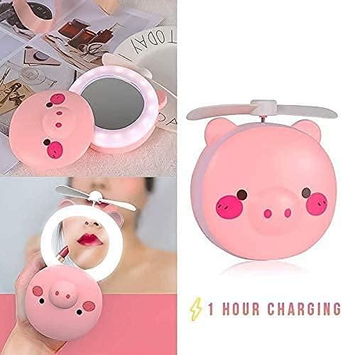 Cartoon Cute Pig LED™ Lights Mirror Pocket Fan