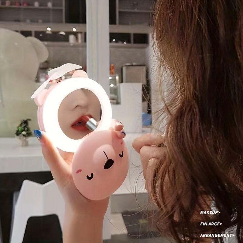 Cartoon Cute Pig LED™ Lights Mirror Pocket Fan