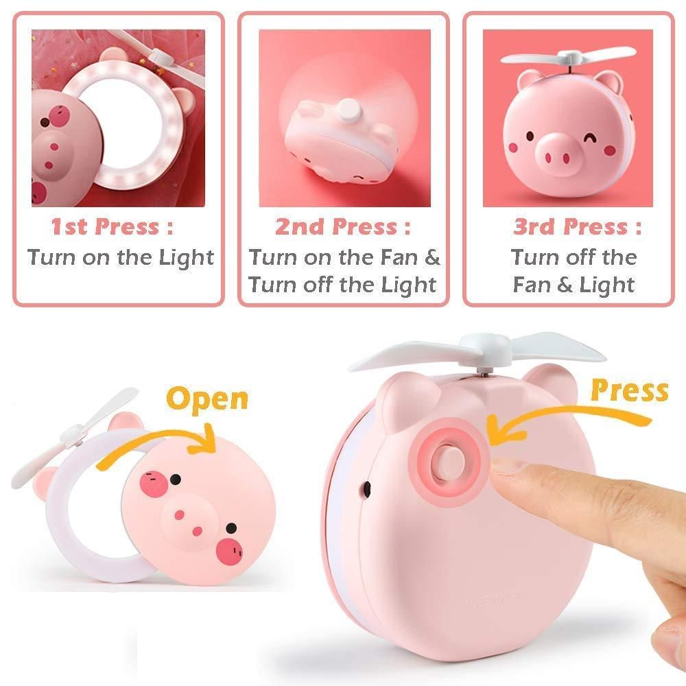 Cartoon Cute Pig LED™ Lights Mirror Pocket Fan