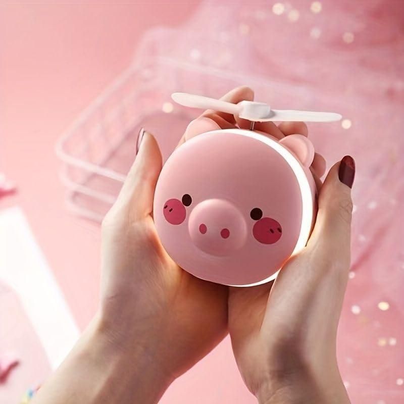 Cartoon Cute Pig LED™ Lights Mirror Pocket Fan