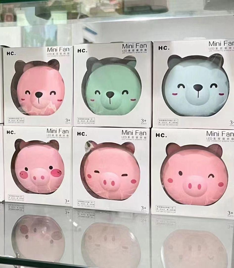 Cartoon Cute Pig LED™ Lights Mirror Pocket Fan