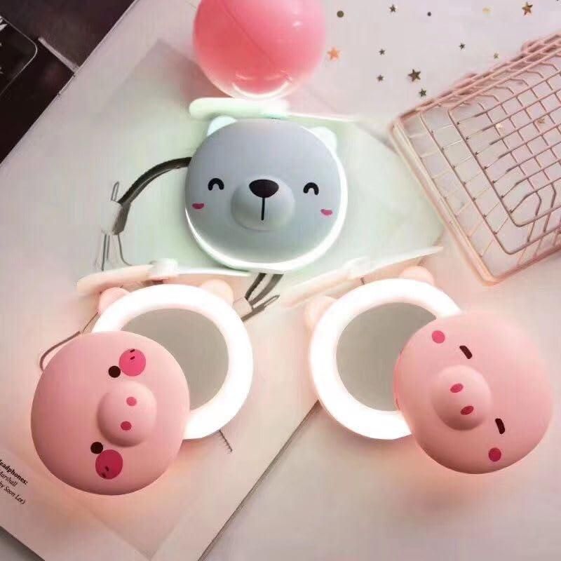 Cartoon Cute Pig LED™ Lights Mirror Pocket Fan